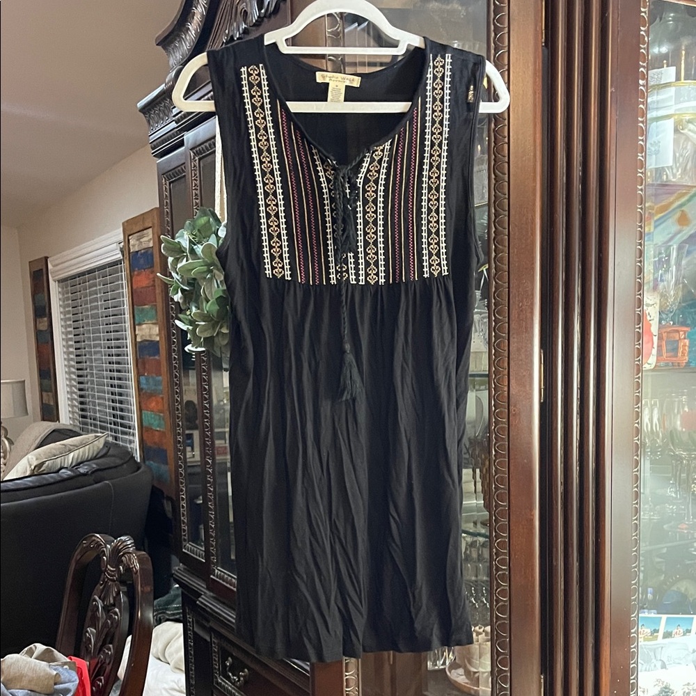 Black Embroidered Sleeveless Dress